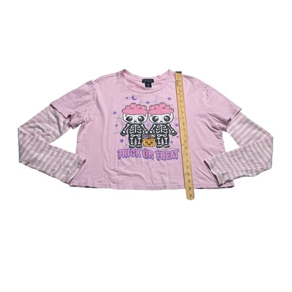 Sweet Society Skeleton Pink Stripe Twofer Long Sleeve T Shirt Trick or Treat L - Picture 7 of 14